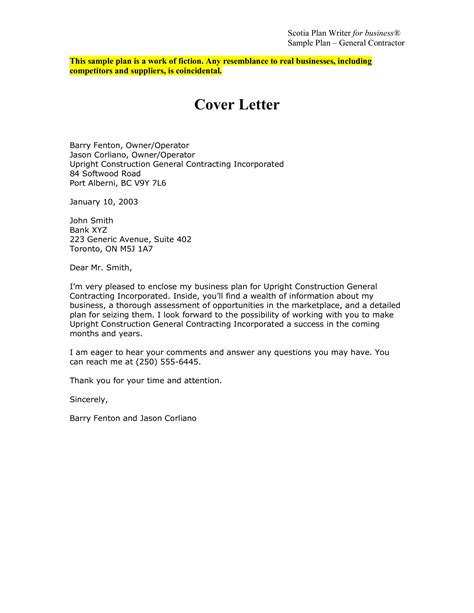 Business contract cover letter template